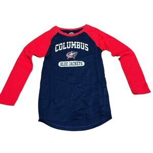 NHL Youth Girls Small 6 6X Columbus Blue Jackets Long Waffle Knit Sleeve Tee NWT